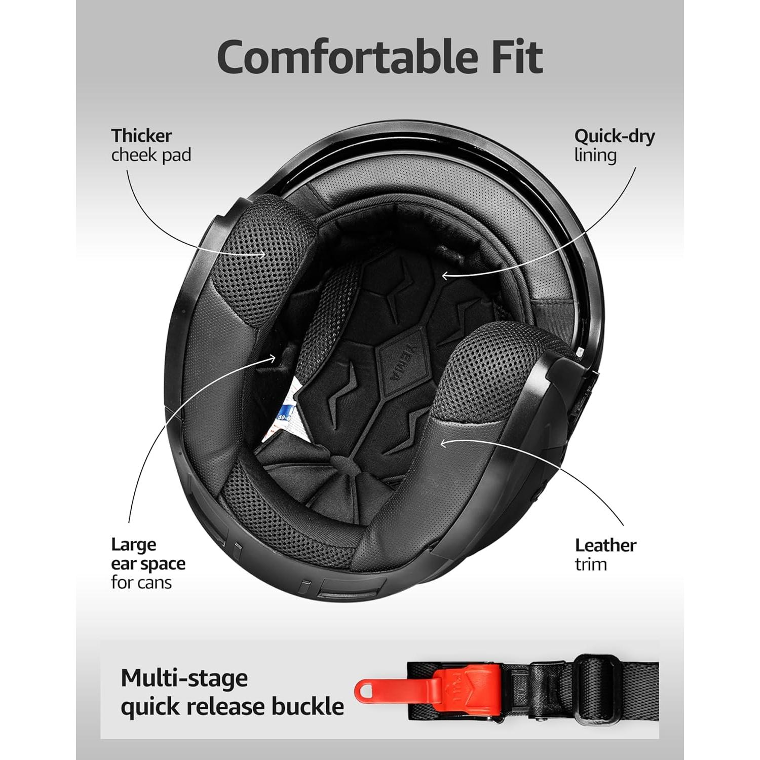 Casco de Moto YEMA YM-627 3/4 Doble Visera Negro Mate