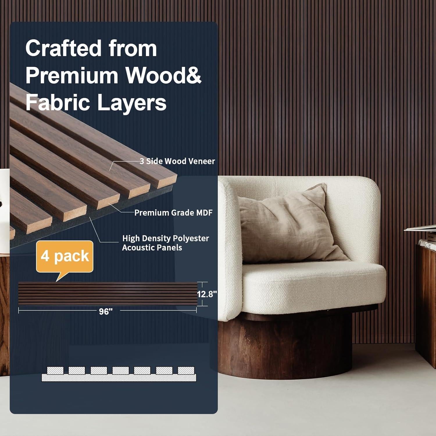 Paneles Acústicos de Madera NeatiEase 4 Piezas 243.84x32 cm