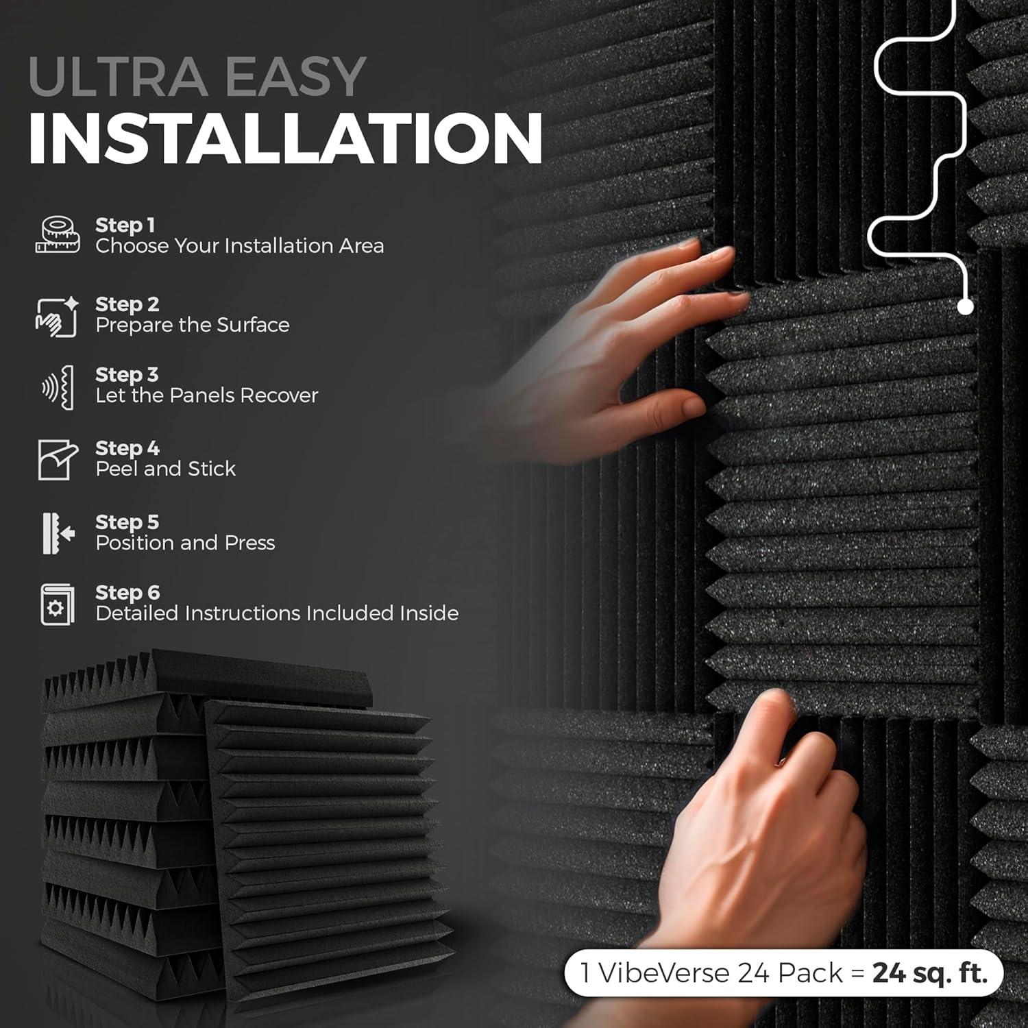 Paneles de Espuma Acústica VibeVerse 24 Unidades 30.48x30.48cm