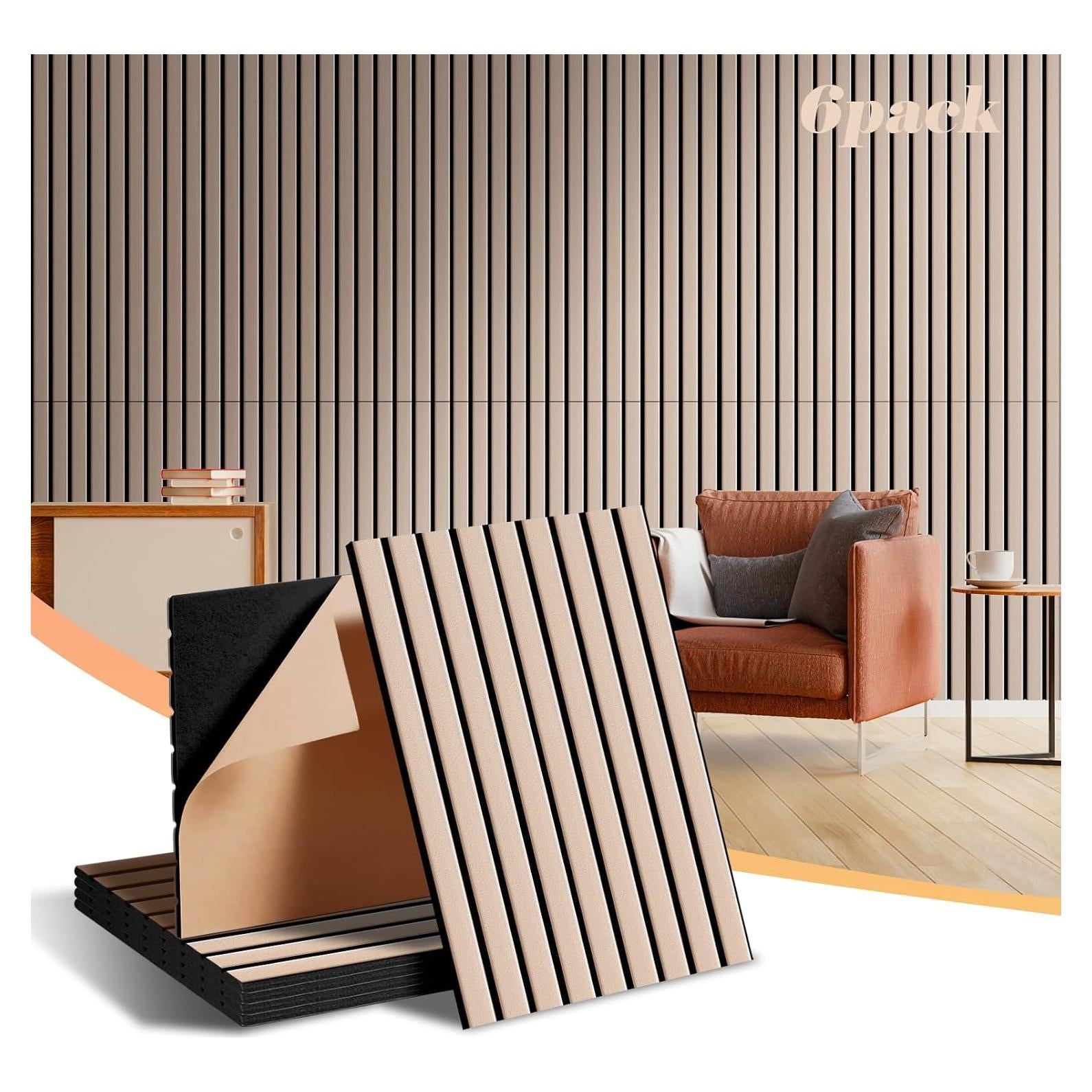 Paquete de 6 Paneles Acústicos Autoadhesivos Camel 40x30 cm