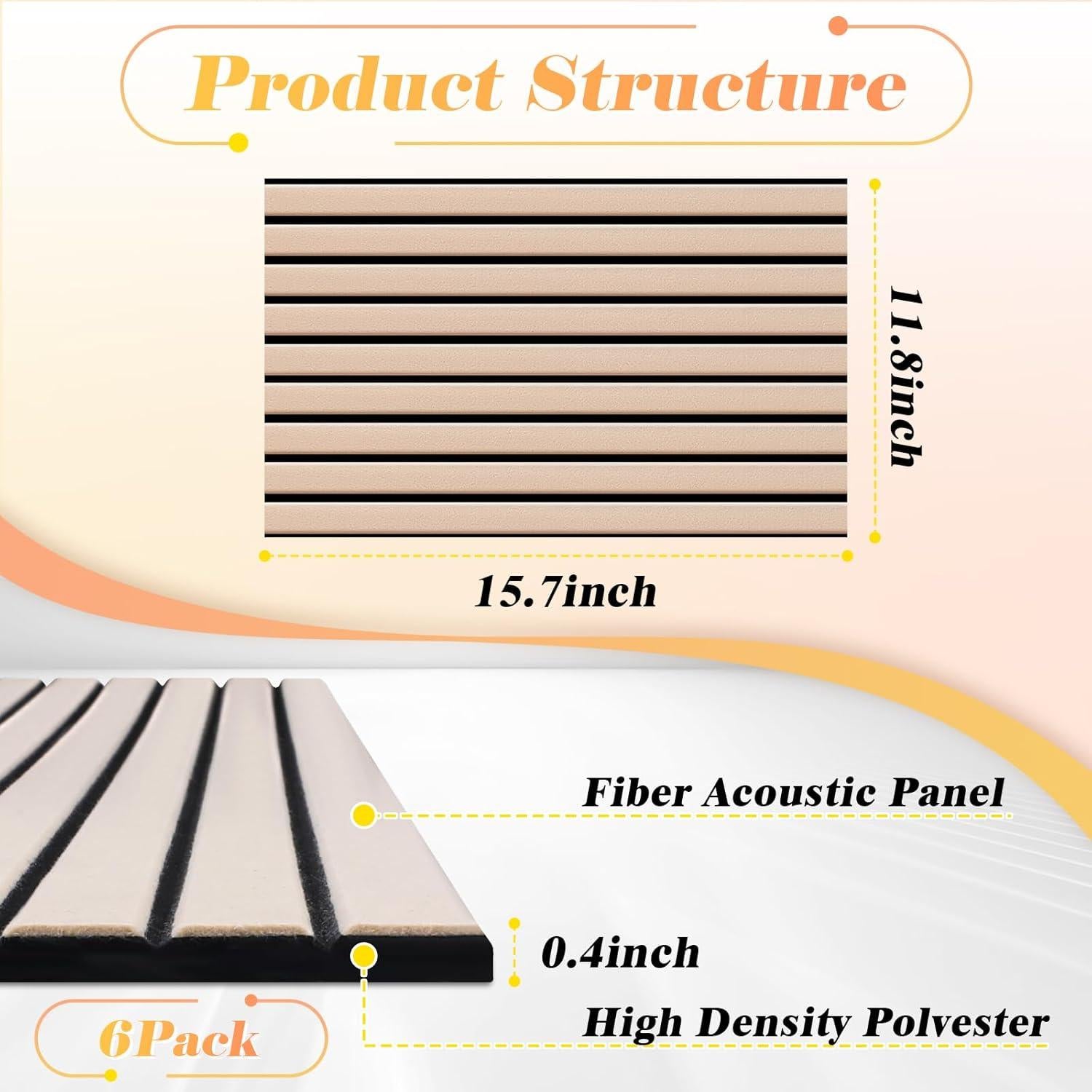 Paquete de 6 Paneles Acústicos Autoadhesivos Camel 40x30 cm