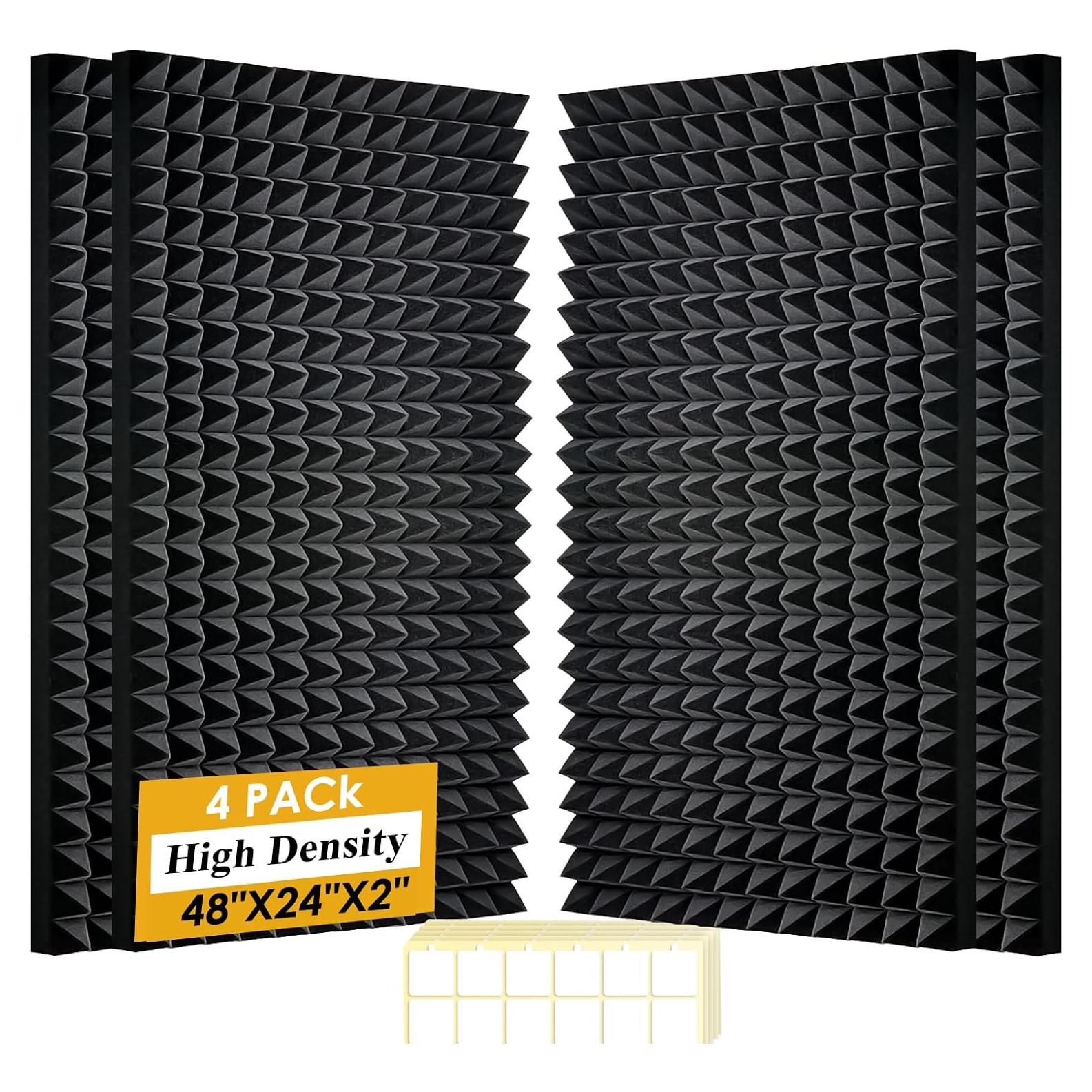 Paquete de 4 Paneles Acústicos de Espuma Negra 121.9x60.9x5.1 cm