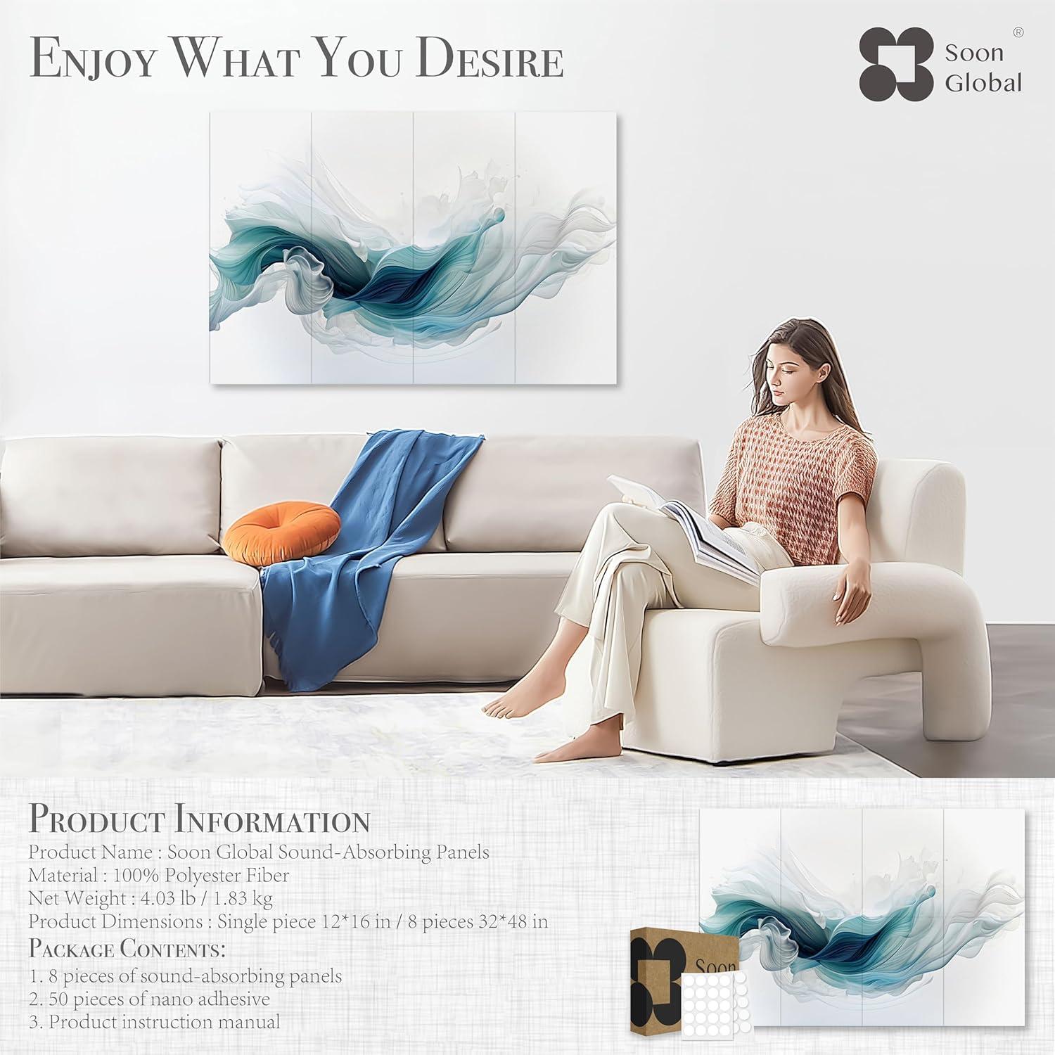 Paquete de 8 Paneles Acústicos 121.9 x 81.3 cm Iluminación Etérea