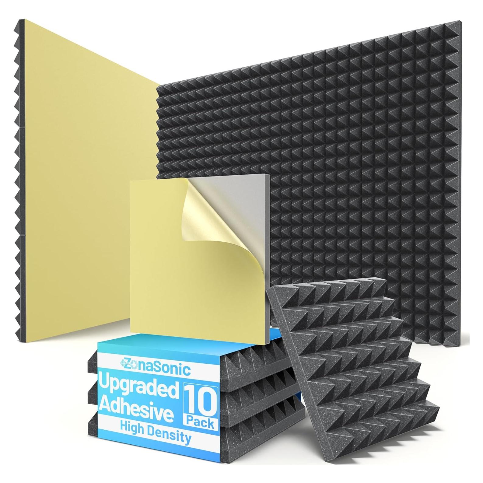 Paquete de 10 Paneles Acústicos Piramidales ZonaSonic 5cm Negro