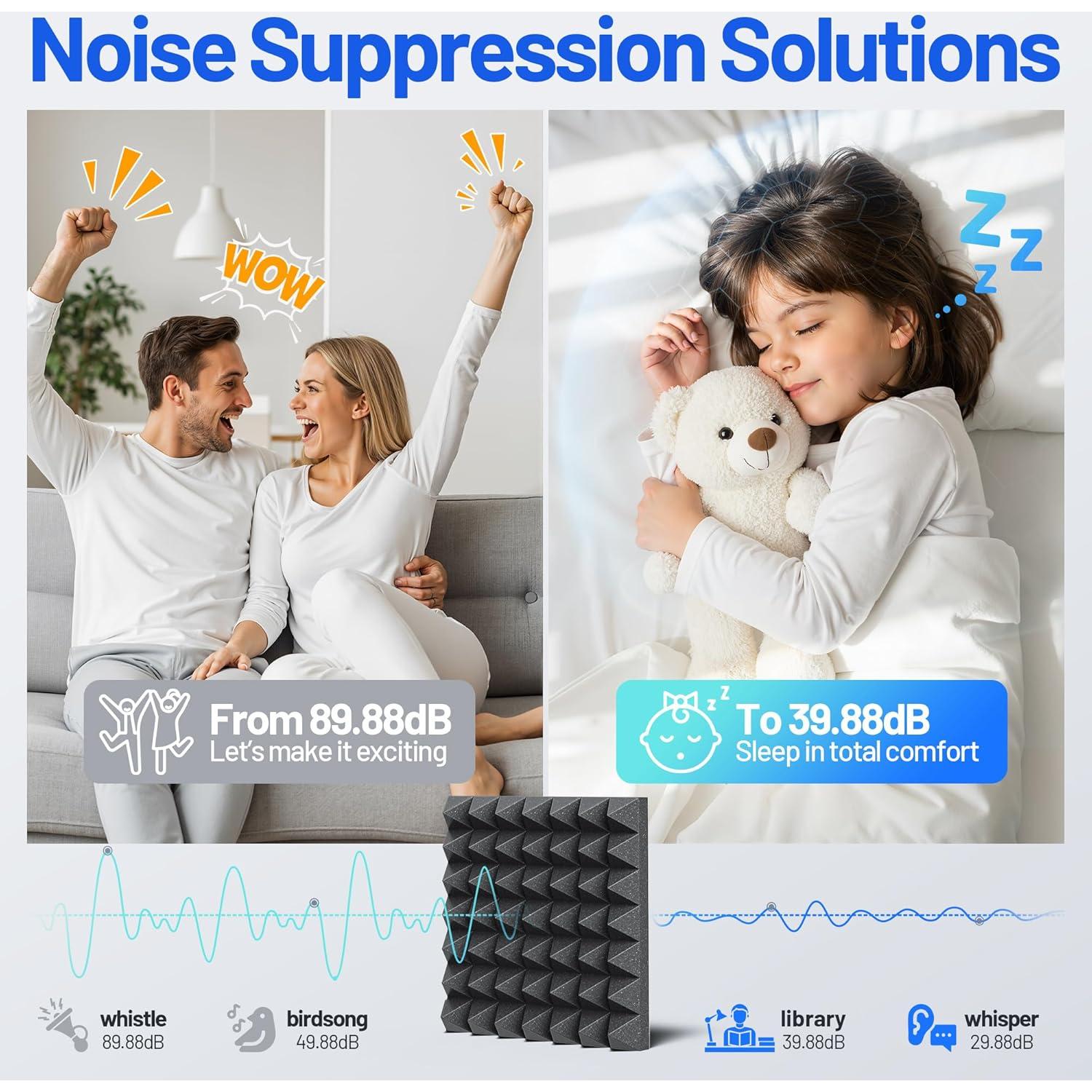 Paquete de 10 Paneles Acústicos Piramidales ZonaSonic 5cm Negro