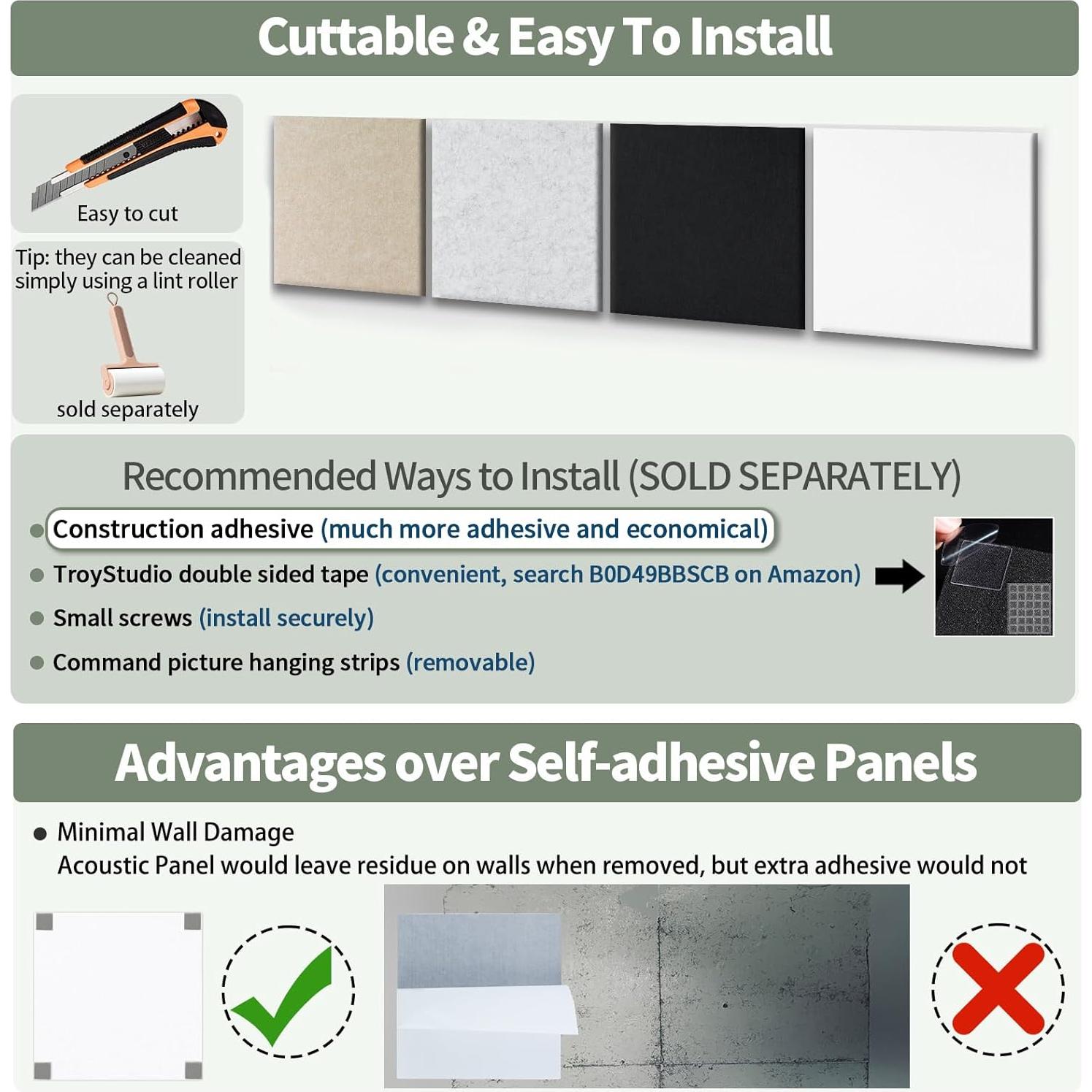 Paneles Acústicos TroyStudio 20 Pcs Fieltro 30.48 cm Blanco