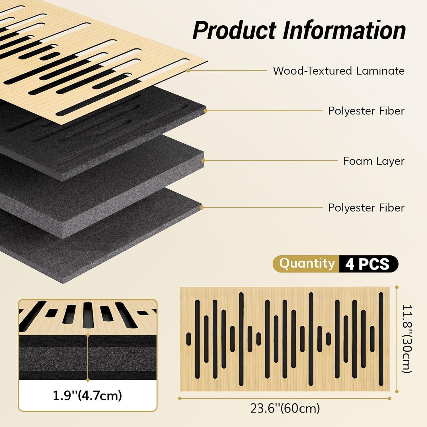Paneles Acústicos de Madera TONOR 4 Piezas 60x30 cm