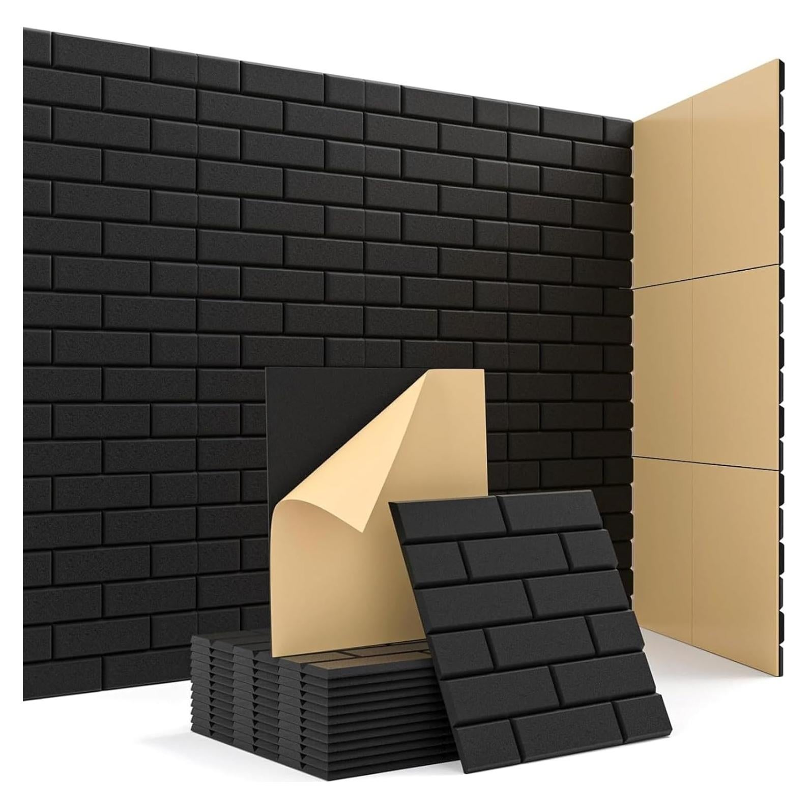 Paquete de 12 Paneles Acústicos Aislantes de Sonido 30.48cm - Negro