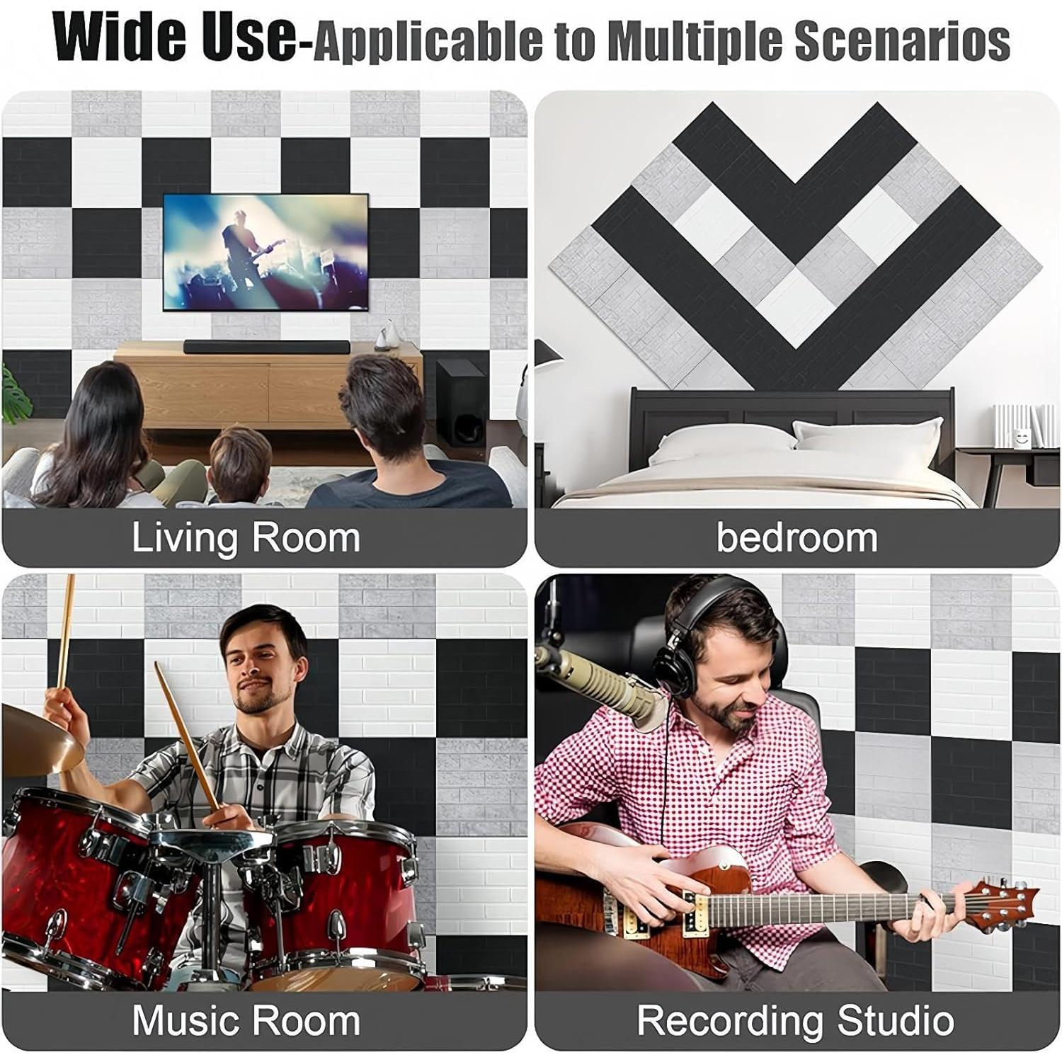 Paquete de 12 Paneles Acústicos Aislantes de Sonido 30.48cm - Negro