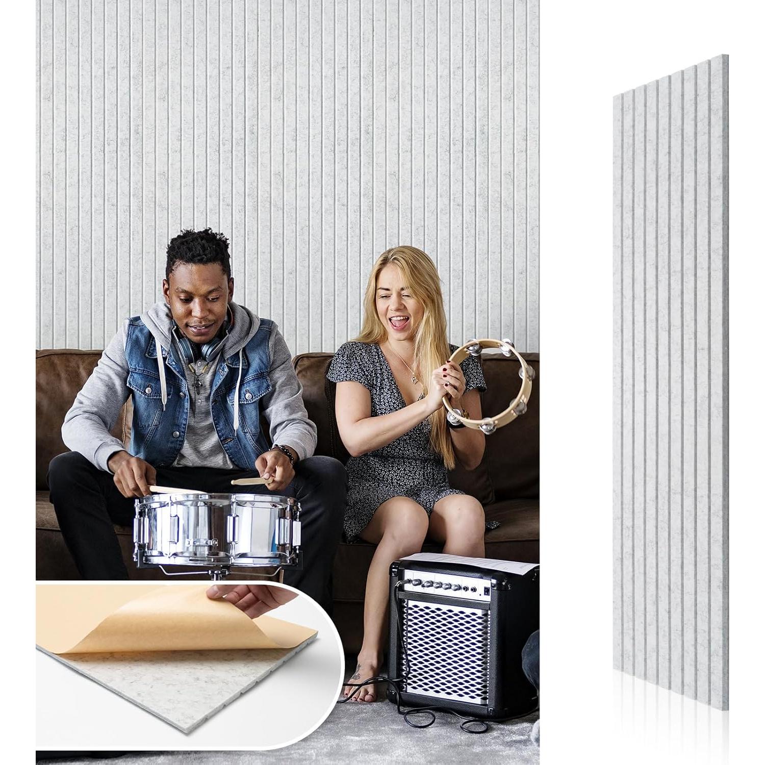 Paneles Acústicos Autoadhesivos 10 Unidades 120x30cm Gris Plateado