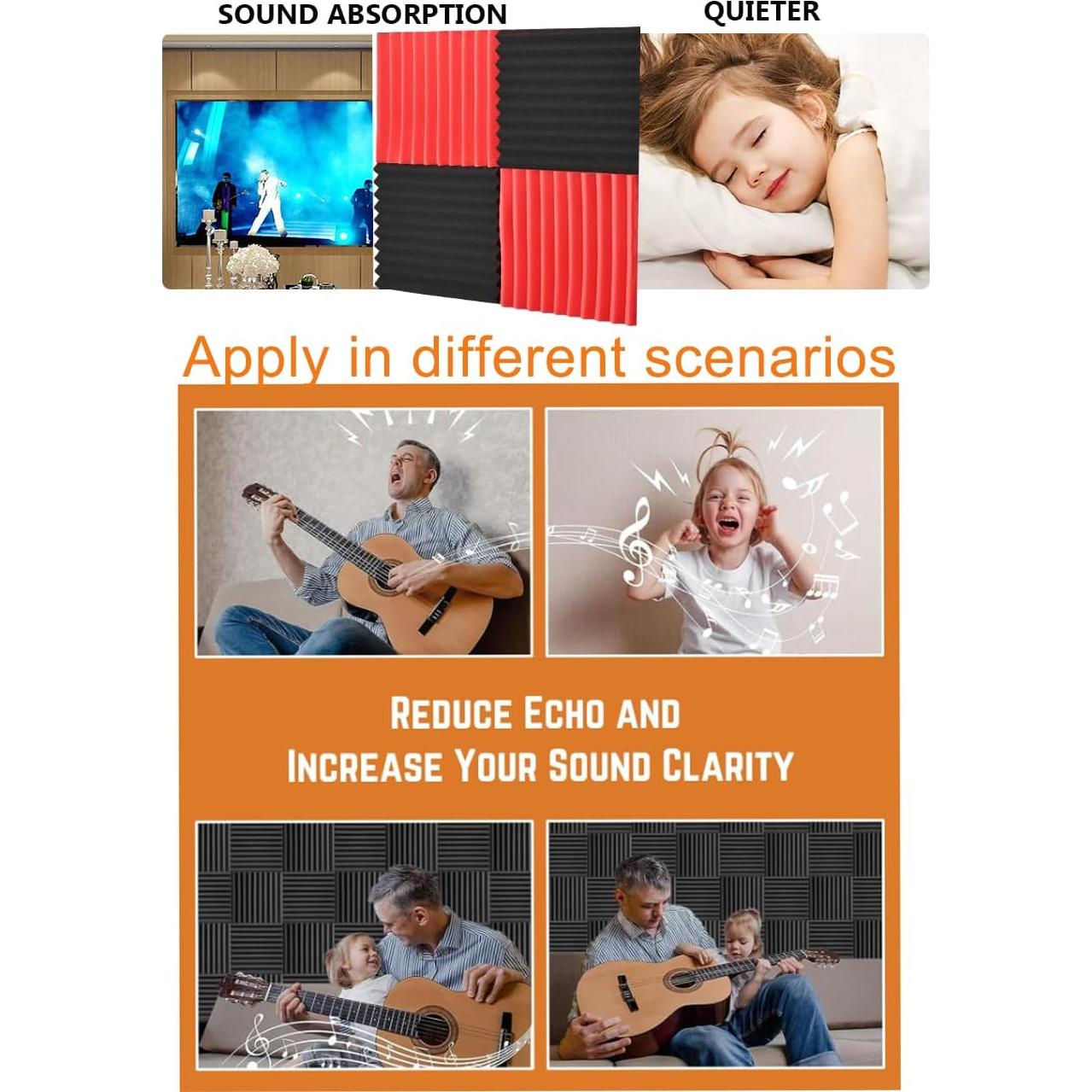 Paneles de Espuma Acústica SAIQIANG 48 Pack 1" x 30.48 cm