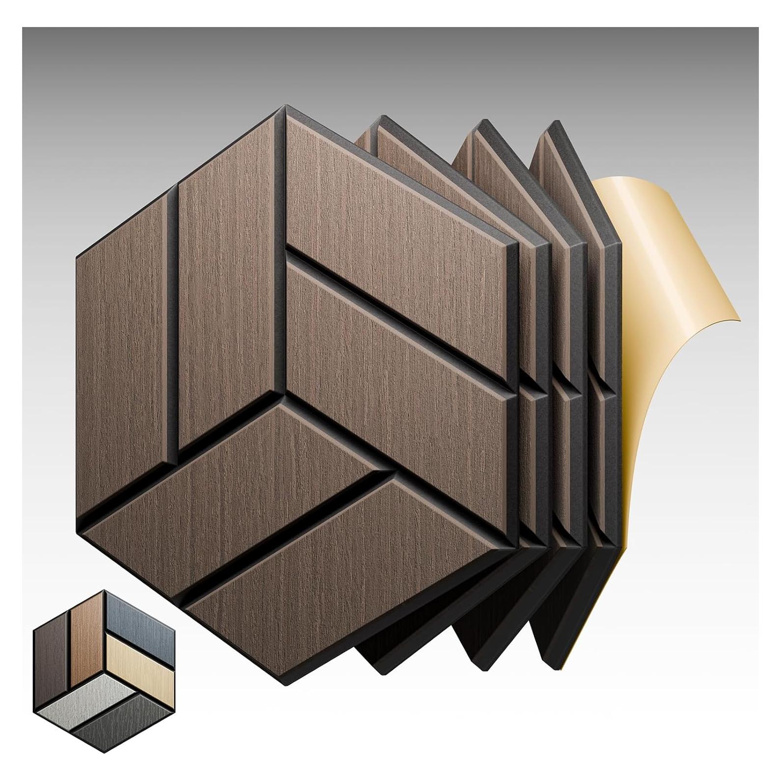 Paneles Acústicos Sonicism 12 Pcs Hexagonales Roble Negro