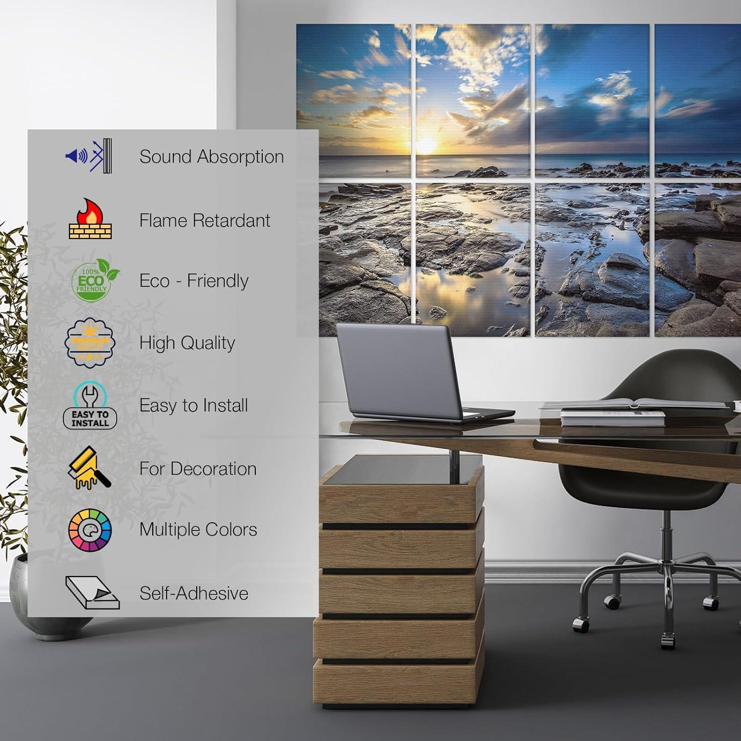 BUBOS 8 Paneles Acústicos Artísticos Autoadhesivos 48x32 cm