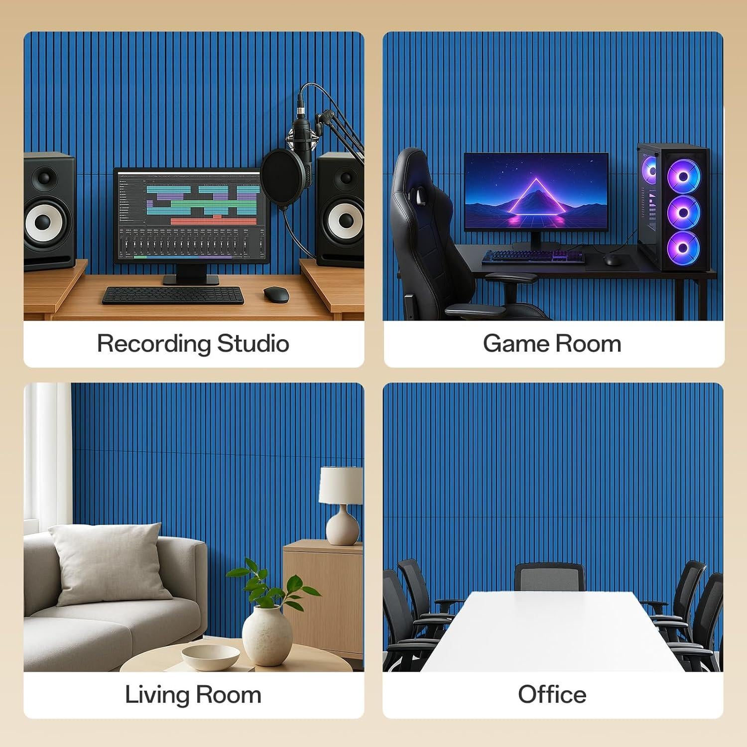 Paneles Acústicos 122x30 cm Keemute Paquete de 10 Azul