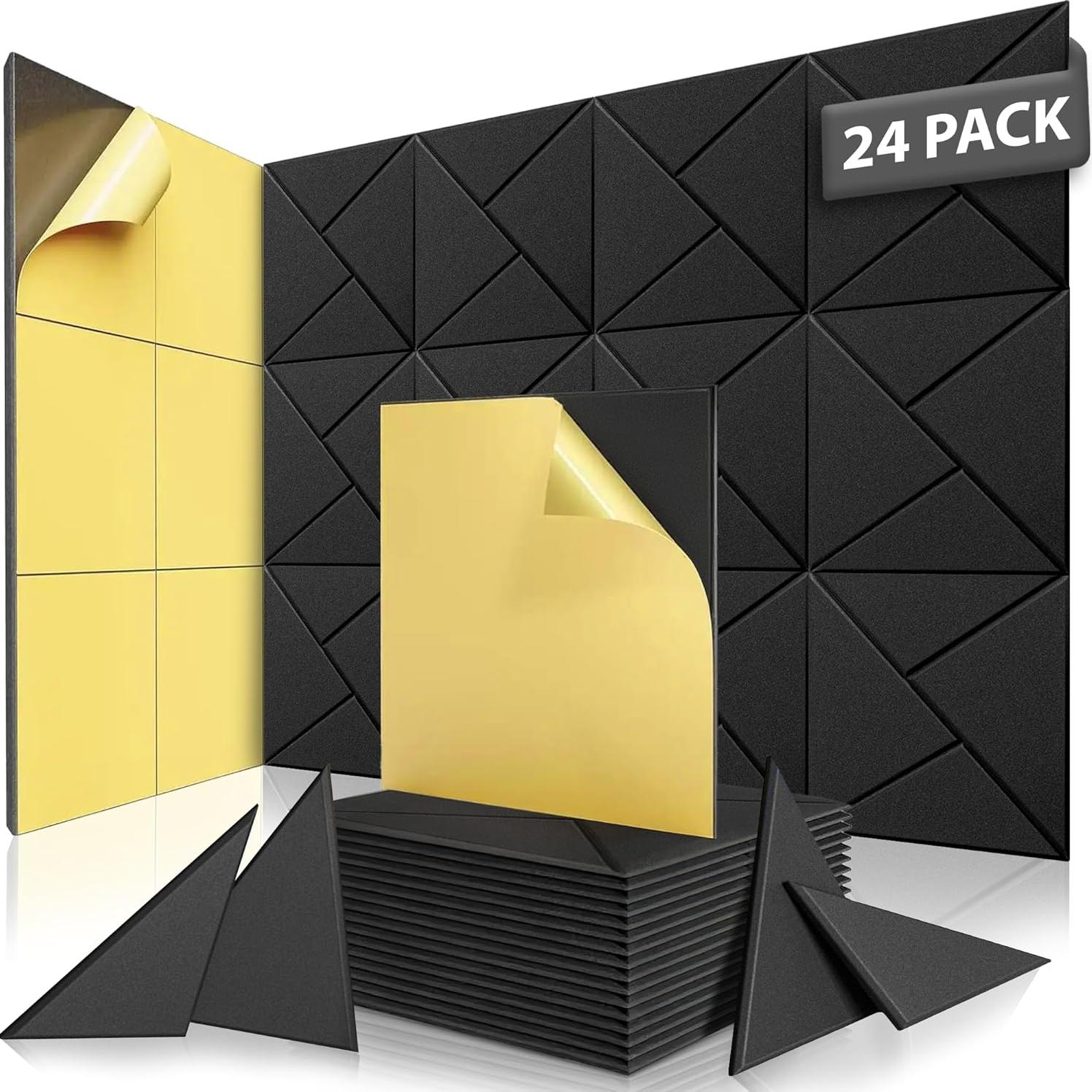 Paquete de 24 Paneles Acústicos Autoadhesivos 30.48x30.48cm - Espuma Aislante de Sonido