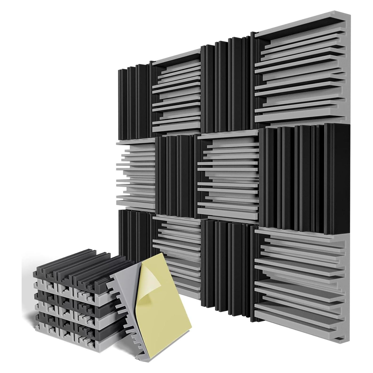 Paquete de 12 Paneles Aislantes Acústicos 30.48x30.48cm - Negro y Gris