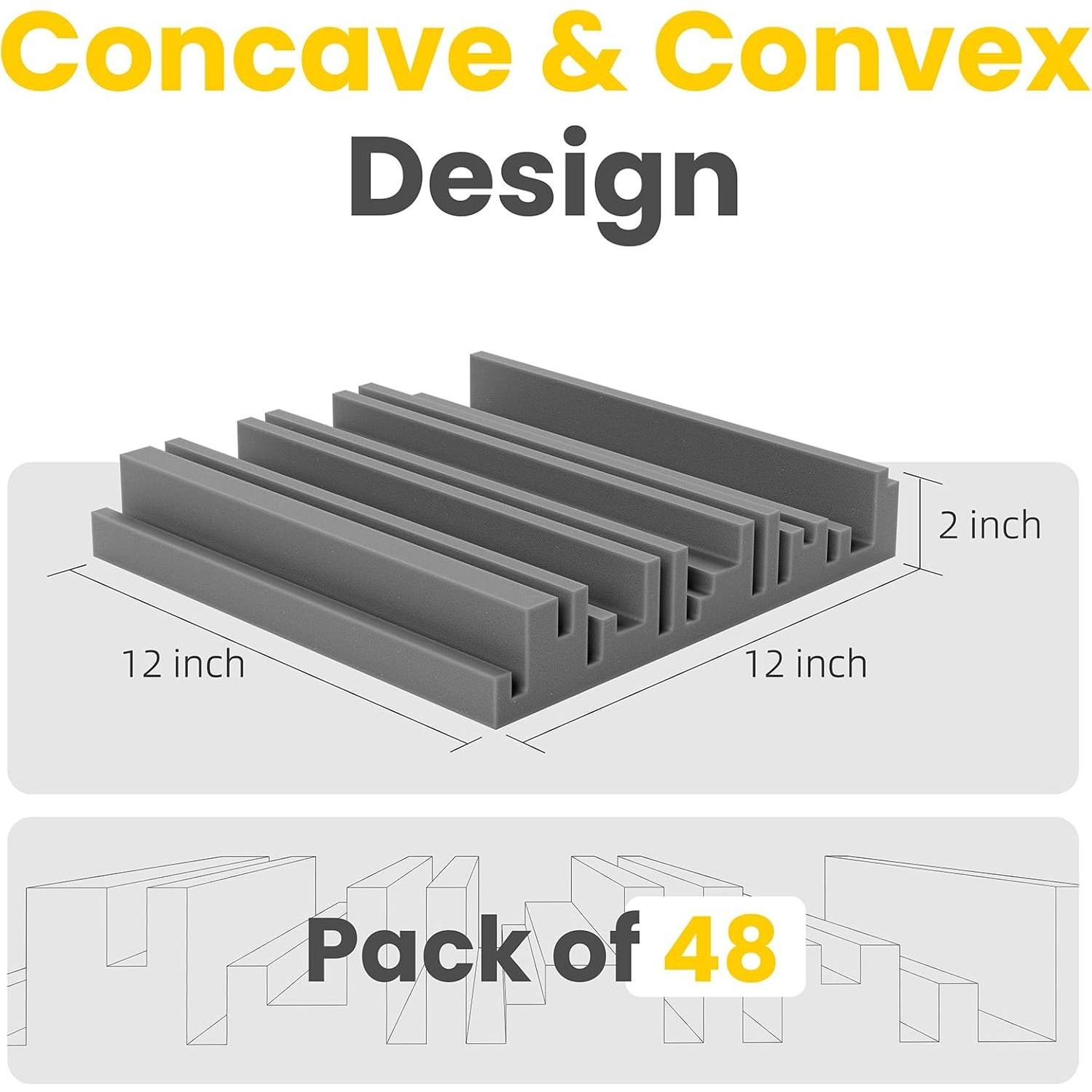 Paquete de 12 Paneles Aislantes Acústicos 30.48x30.48cm - Negro y Gris