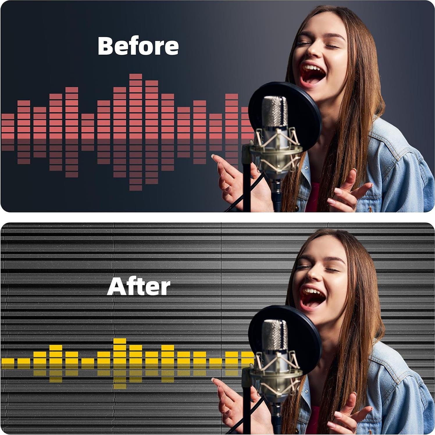 Paquete de 12 Paneles Aislantes Acústicos 30.48x30.48cm - Negro y Gris