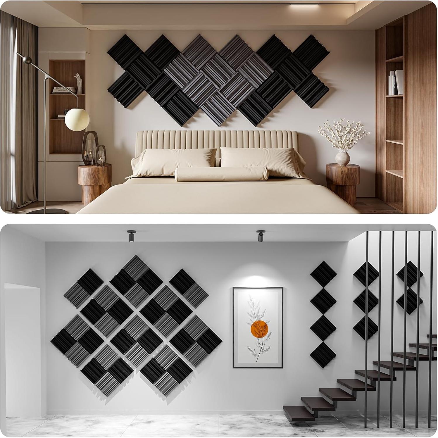 Paquete de 12 Paneles Aislantes Acústicos 30.48x30.48cm - Negro y Gris