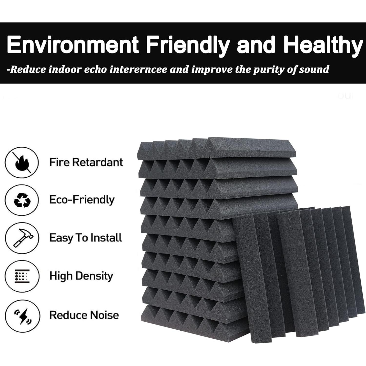 Paquete de 24 Paneles Acústicos KTOESHEO 30.48x30.48cm Negro