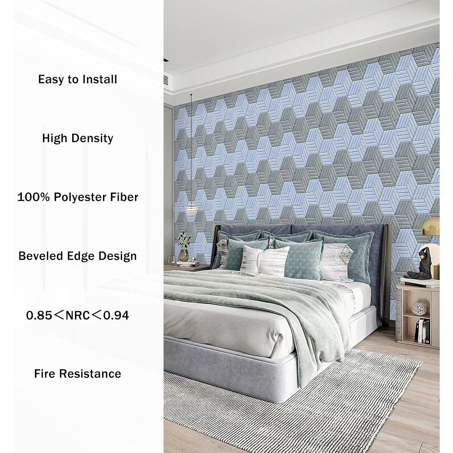 Paneles Acústicos Autoadhesivos 12 Piezas 35.6x30.5x1.0 cm Gris