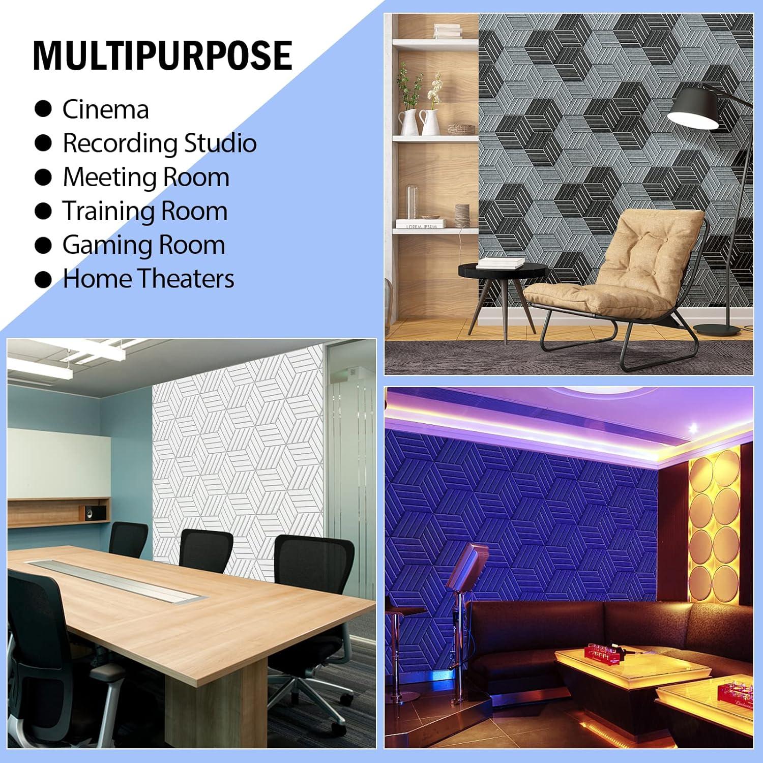 Paneles Acústicos Autoadhesivos 12 Piezas 35.6x30.5x1.0 cm Gris