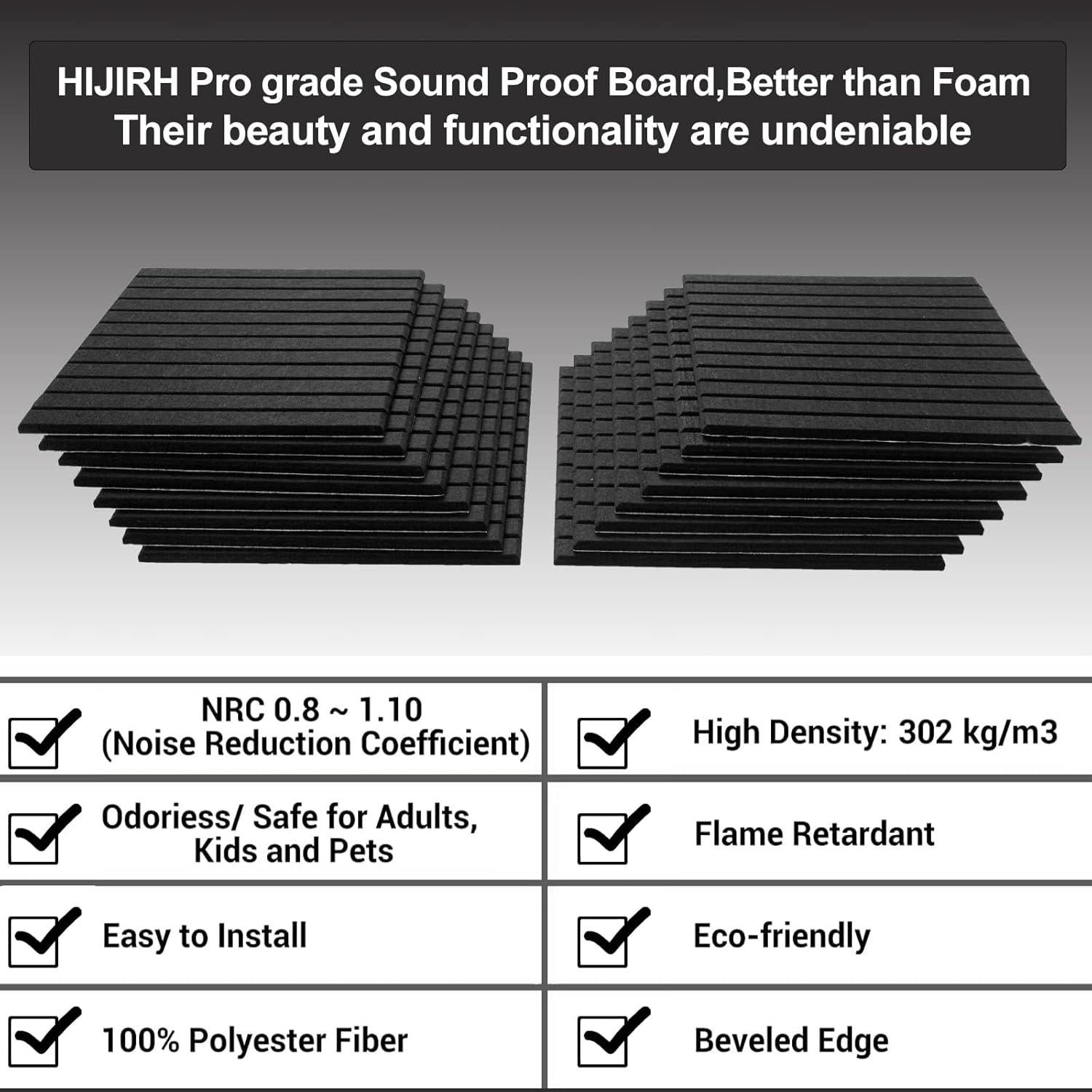 Paneles Acústicos HIJIRH 16 Pcs 30.48x30.48 cm Negro