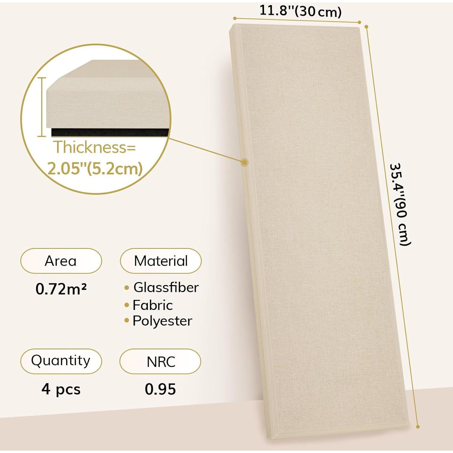 Panel Acústico TONOR 4 PCS Beige 90x30x6 cm Aislante