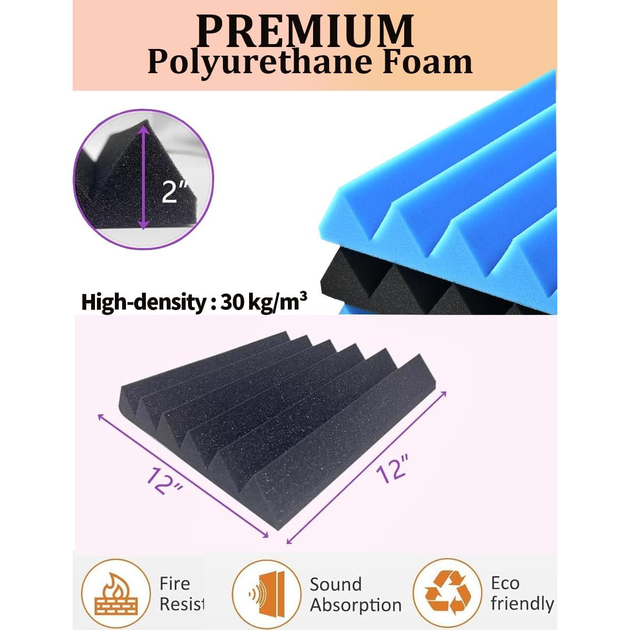 Paneles Acústicos de Espuma SAIQIANG 24 Paquetes 5.08x30.48 cm