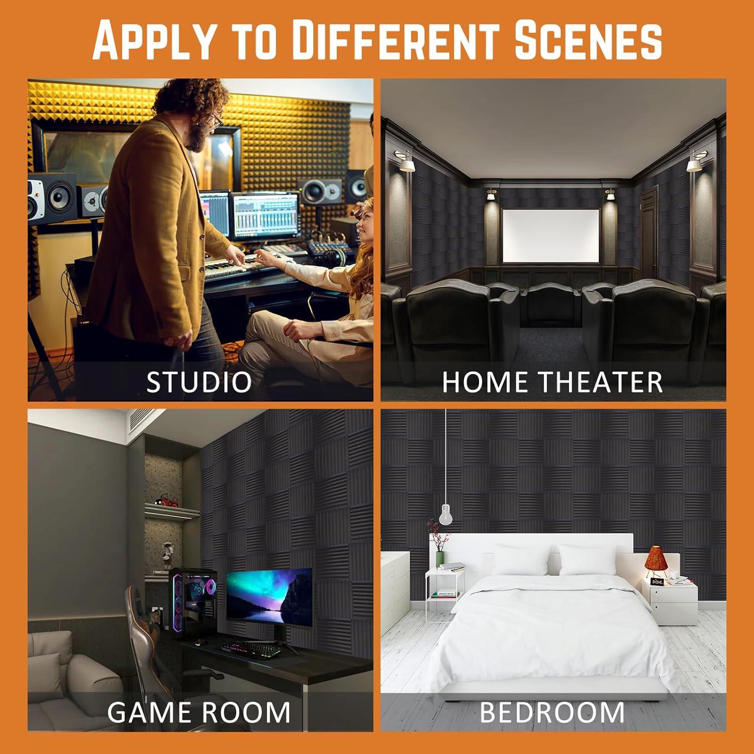 Paneles Acústicos de Espuma SAIQIANG 24 Paquetes 5.08x30.48 cm