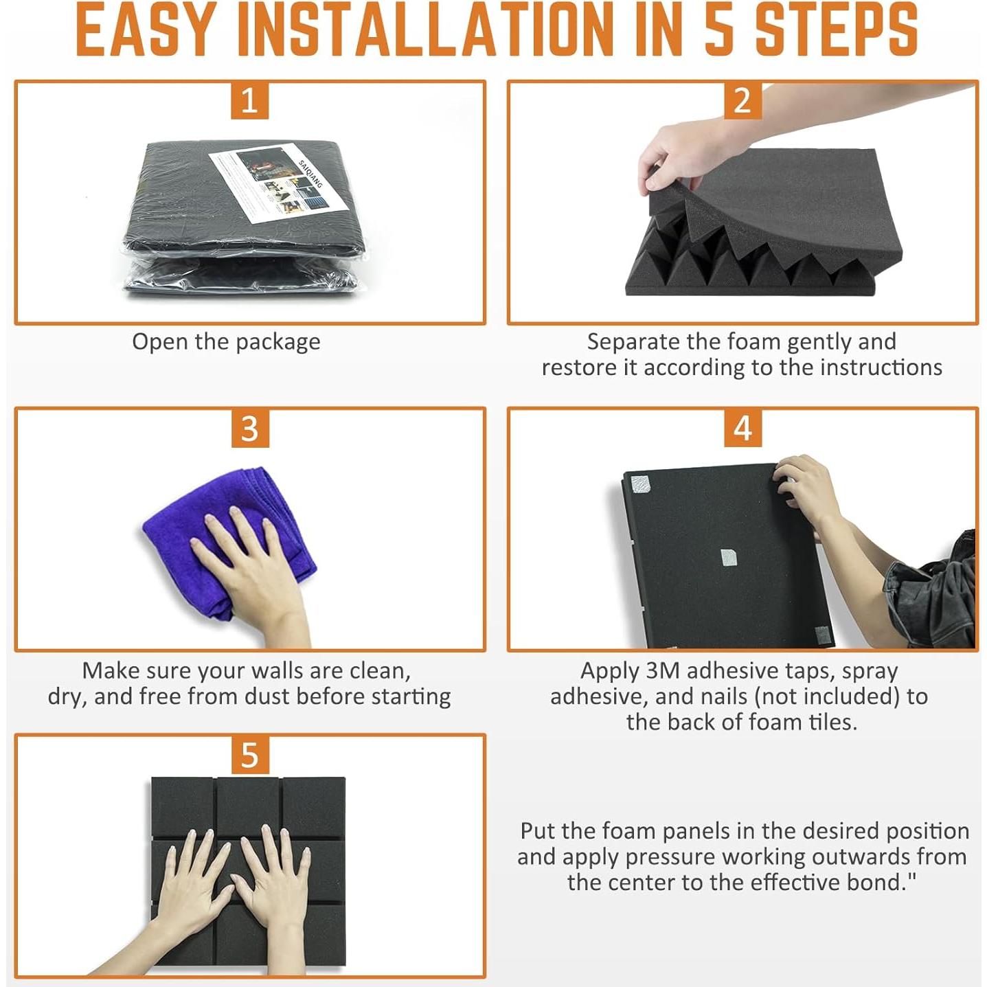 Paneles Acústicos de Espuma SAIQIANG 24 Paquetes 5.08x30.48 cm