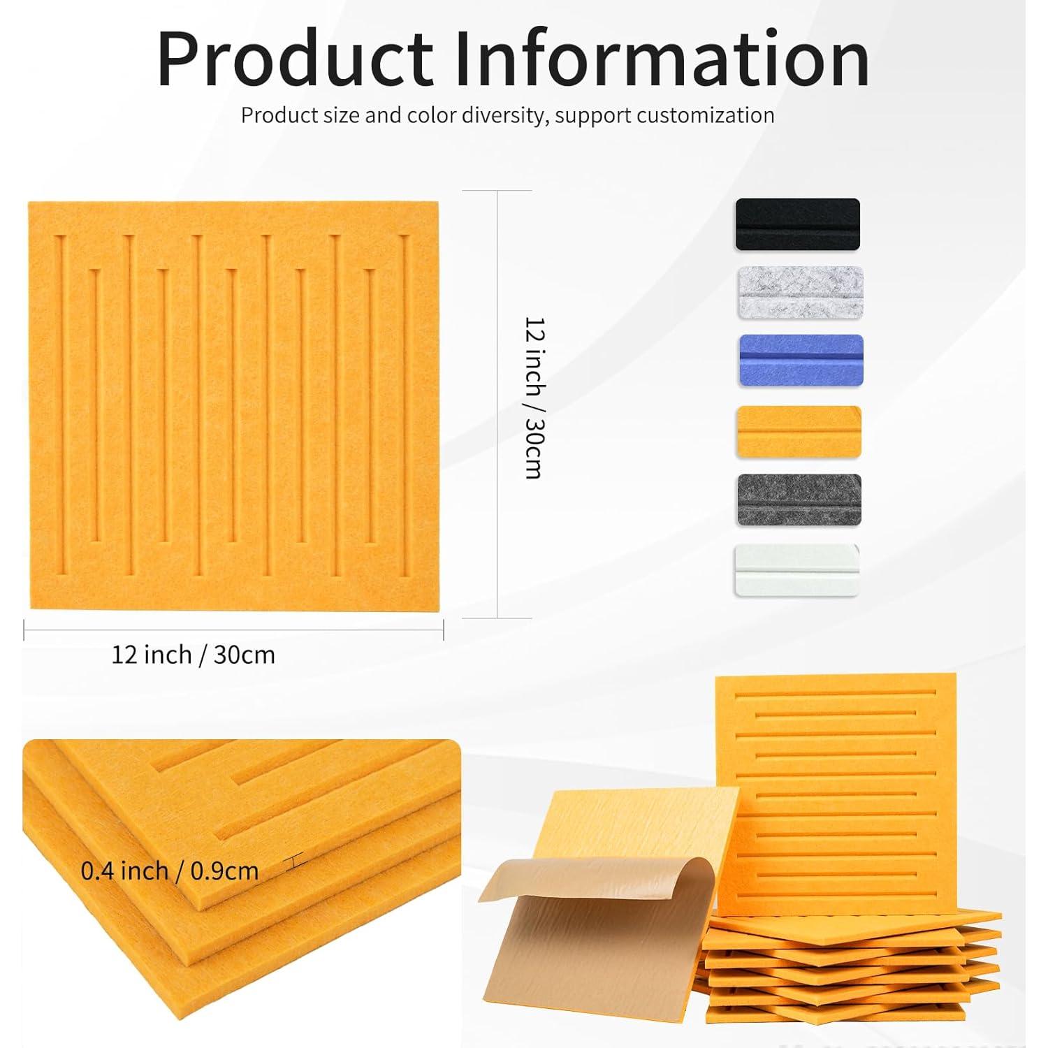 Paquete de 12 Paneles Acústicos KOIGO Amarillo Naranja 30.48 cm