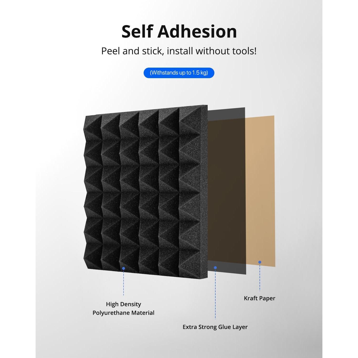 Paneles Acústicos Kuchoow Autoadhesivos 24 Piezas 30.48 cm