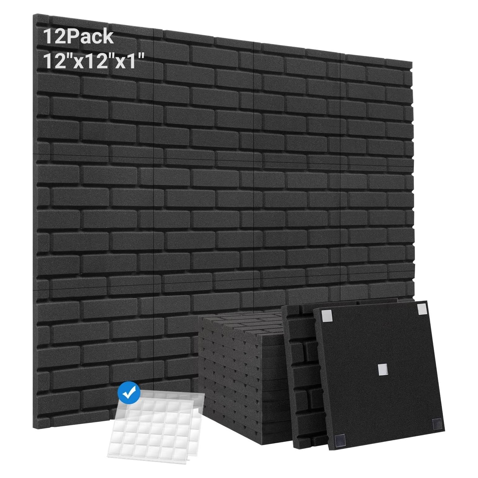 Sound Proof Foam Panels, Kuchoow 12 Pack Acoustic Panels 1" X 12" X 12" Sound Absorbing Noise Cancelling Wall Panels for Studio/Living Room/Bedroom Soundproofing(Come with Adhesive Sticker)