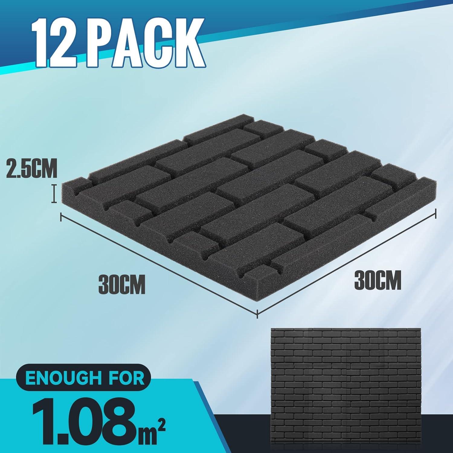 Sound Proof Foam Panels, Kuchoow 12 Pack Acoustic Panels 1" X 12" X 12" Sound Absorbing Noise Cancelling Wall Panels for Studio/Living Room/Bedroom Soundproofing(Come with Adhesive Sticker)