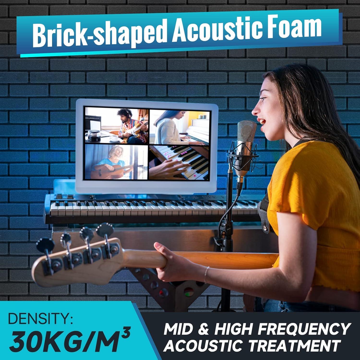 Sound Proof Foam Panels, Kuchoow 12 Pack Acoustic Panels 1" X 12" X 12" Sound Absorbing Noise Cancelling Wall Panels for Studio/Living Room/Bedroom Soundproofing(Come with Adhesive Sticker)