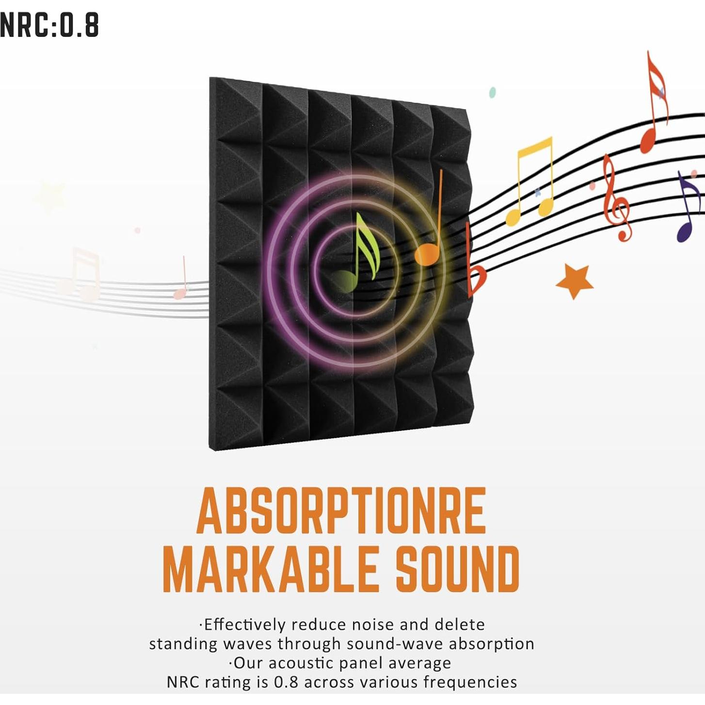 Paneles Acústicos Saiqiang 12 Pack Pirámide Negra 30.48x30.48cm