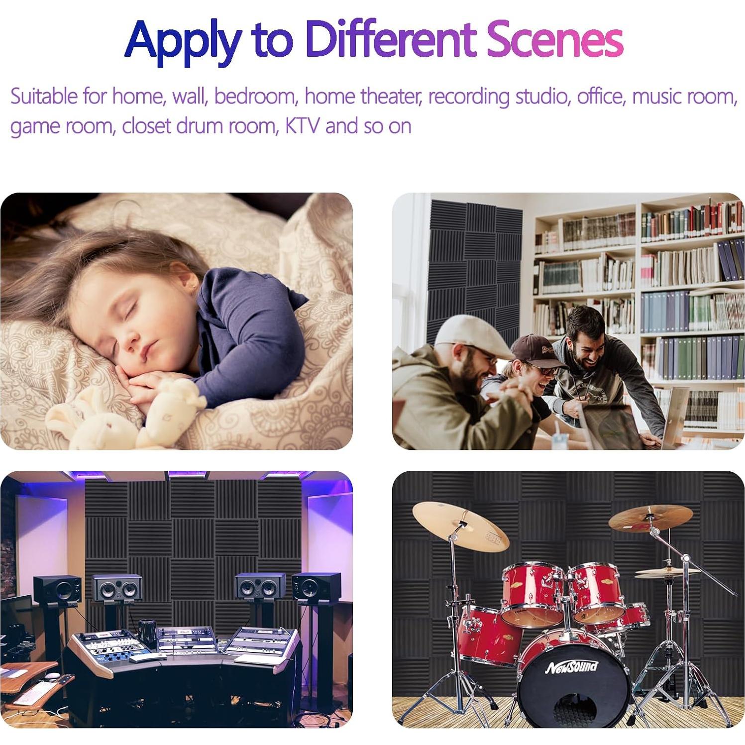 Paneles Acústicos Saiqiang 12 Pack Pirámide Negra 30.48x30.48cm