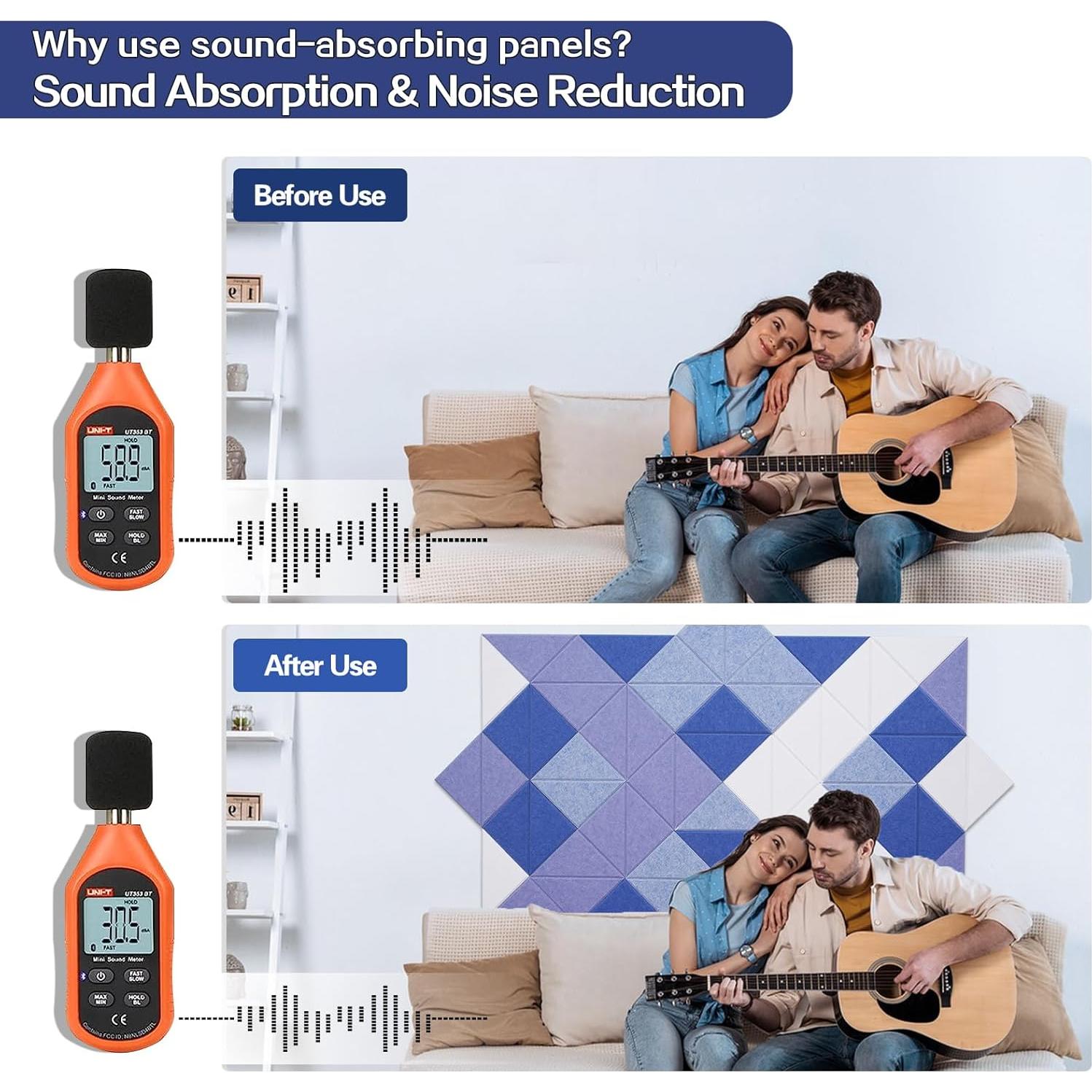 Paneles Acústicos Triangulares Autoadhesivos Tutmyrea 64 Pack 160x80cm