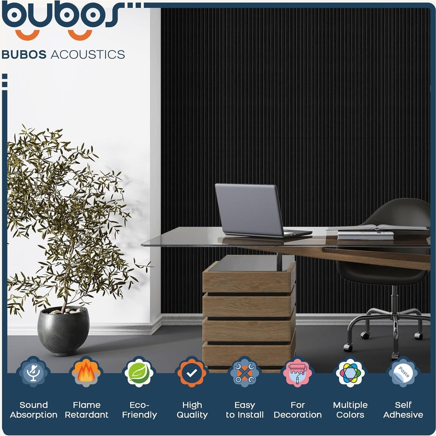 BUBOS Paneles Acústicos Grandes 120x60 cm Autoadhesivos Negro