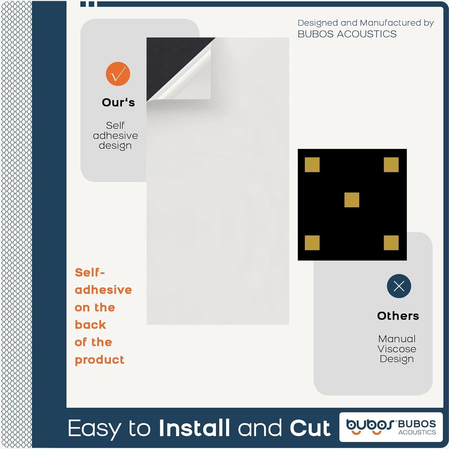 BUBOS Paneles Acústicos Grandes 120x60 cm Autoadhesivos Negro