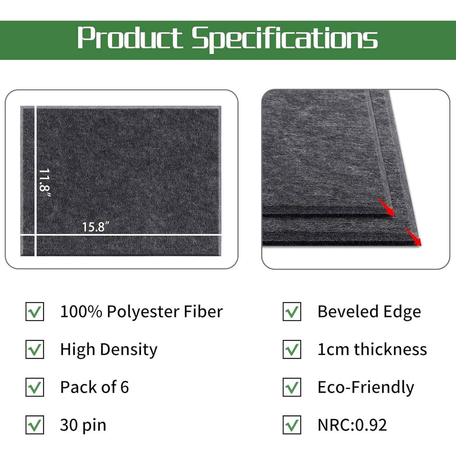 Paneles Acústicos Aislantes VANCORE 6 Piezas 40x30cm Gris