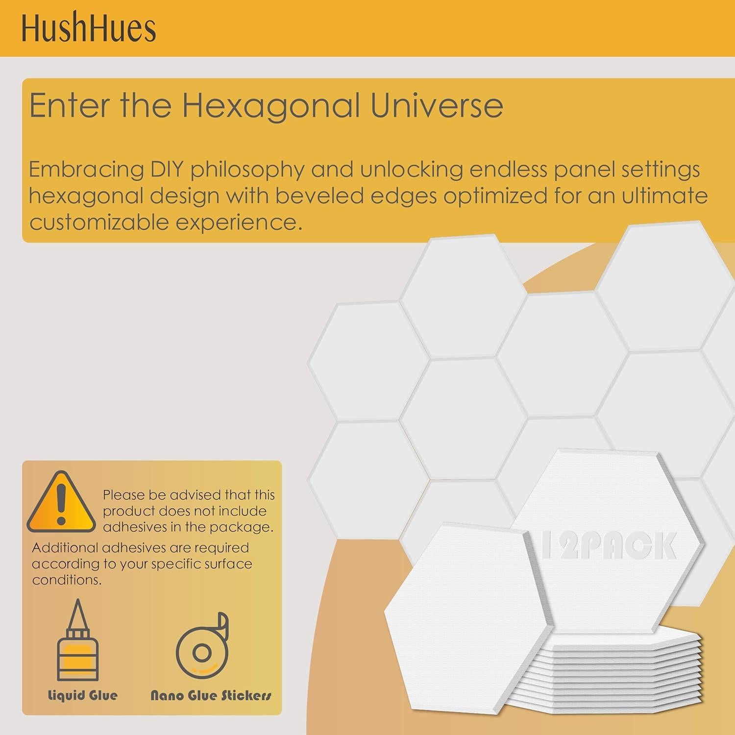 Paquete de 12 Paneles Acústicos Hexagonales 35.5x35.5 cm