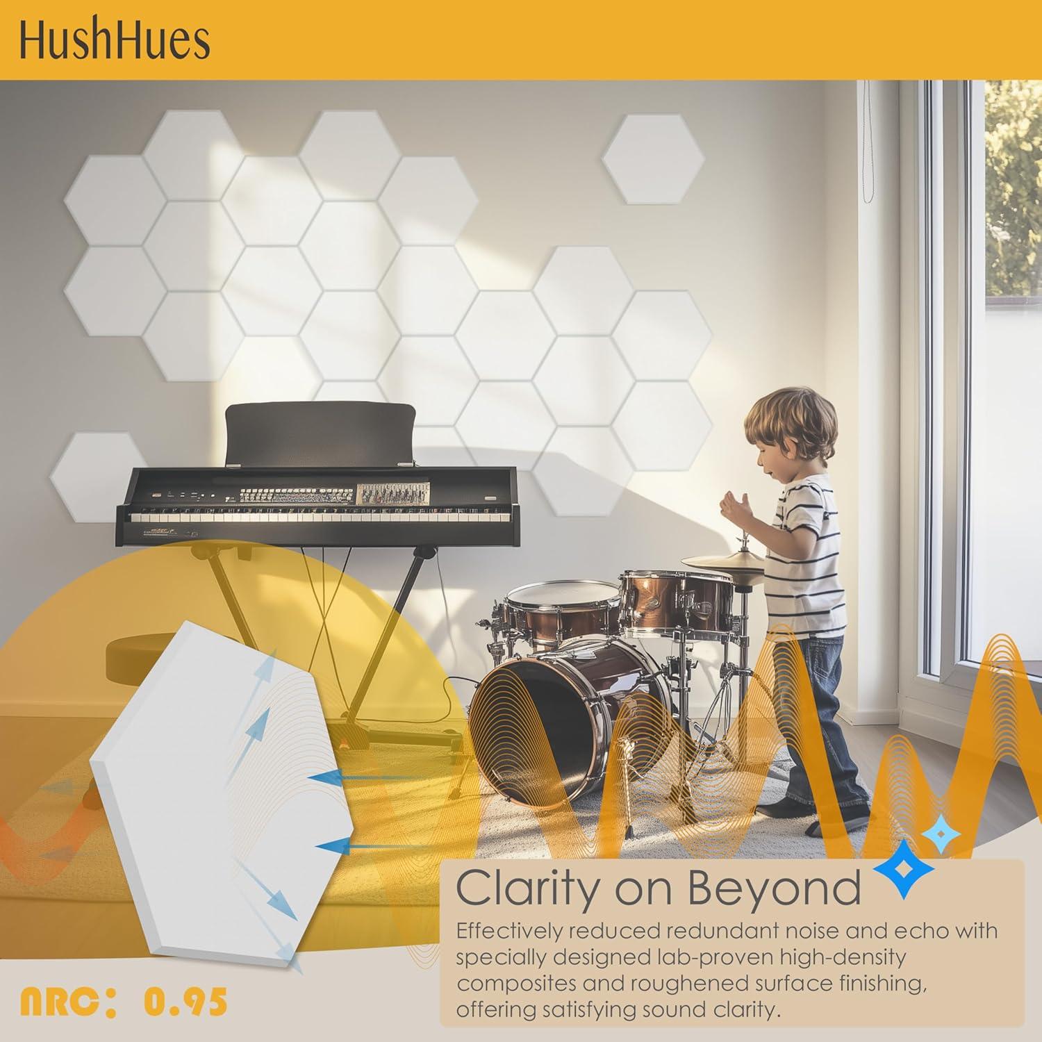 Paquete de 12 Paneles Acústicos Hexagonales 35.5x35.5 cm