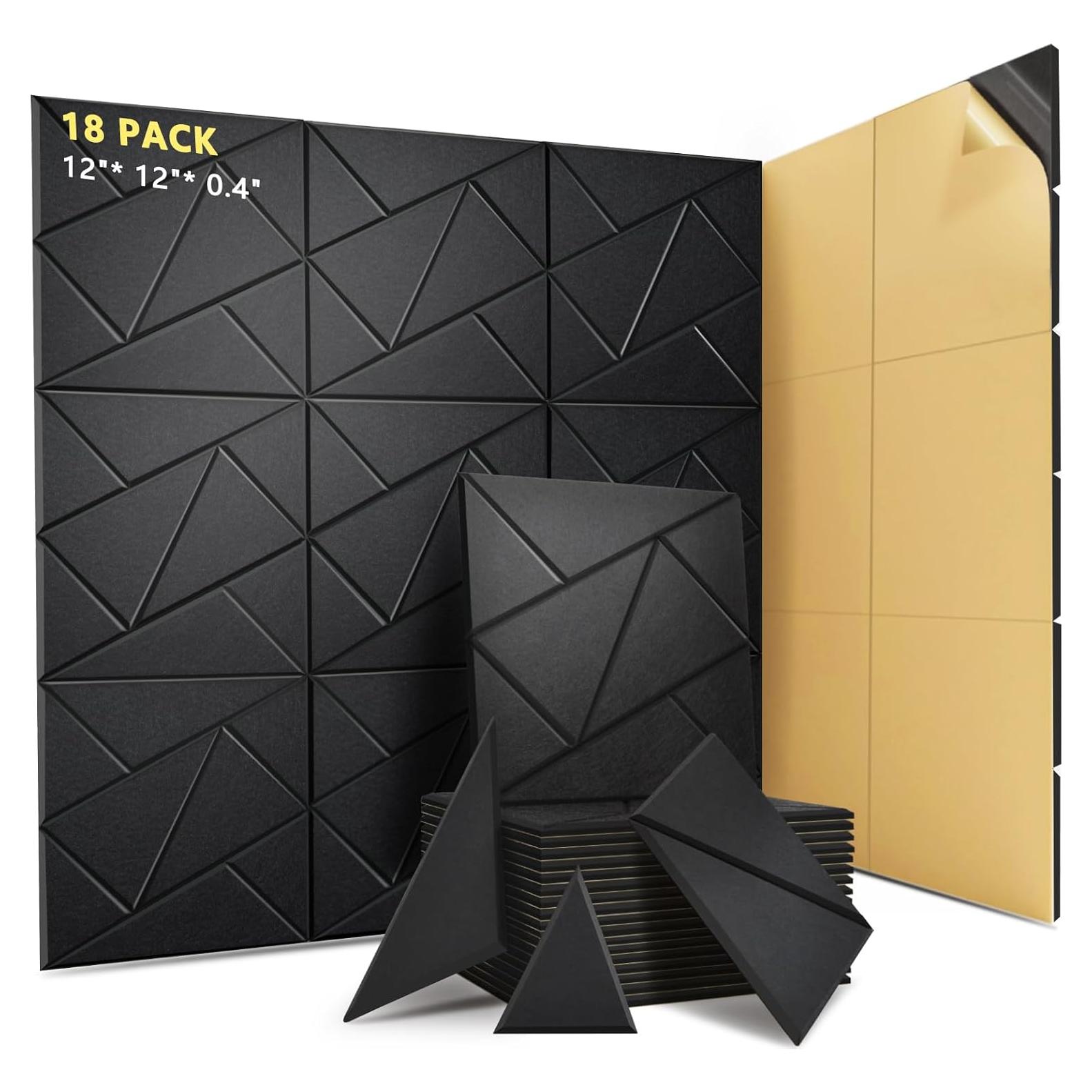 Paquete de 18 Paneles Acústicos Autoadhesivos ARTOOWALL 30.48x30.48cm Negro
