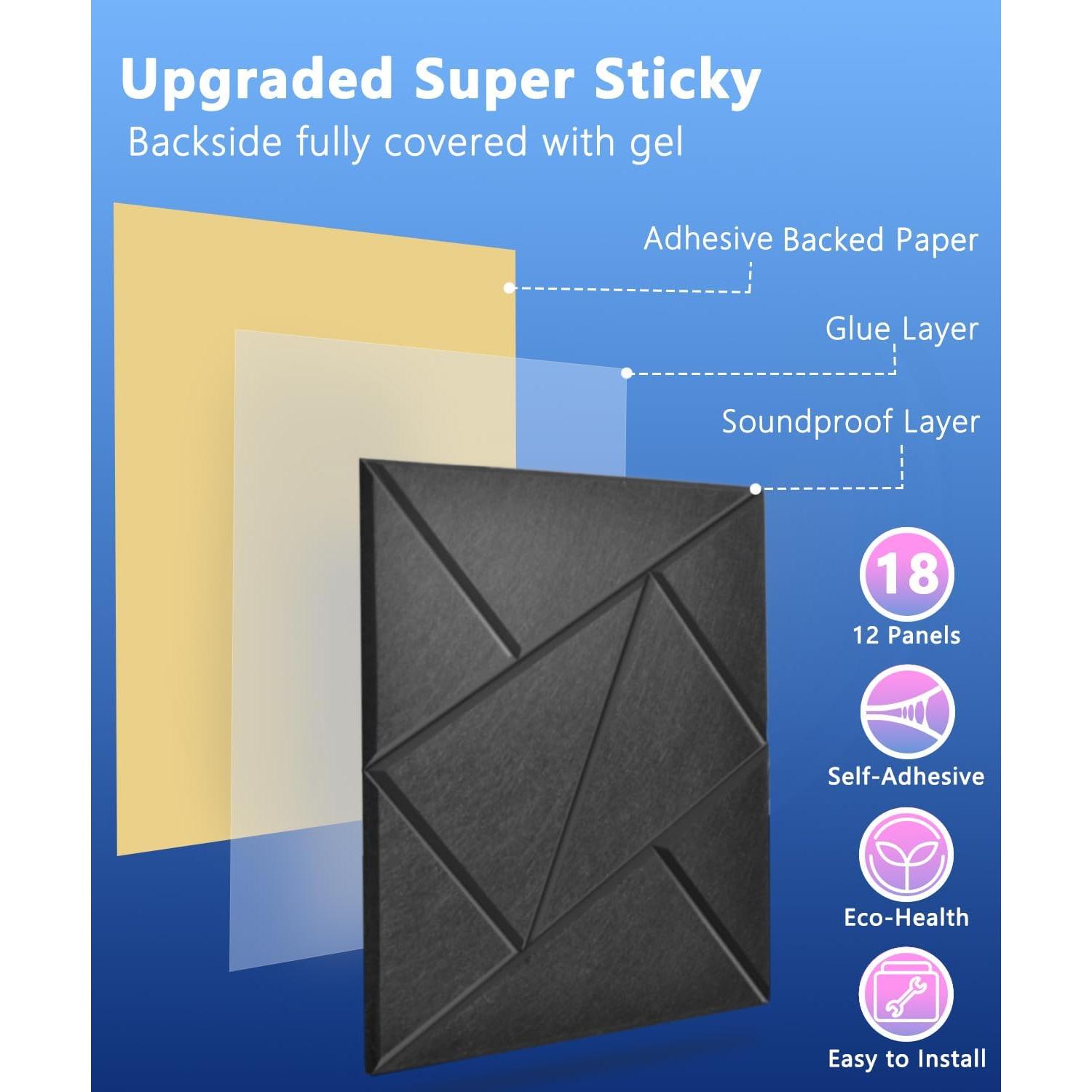 Paquete de 18 Paneles Acústicos Autoadhesivos ARTOOWALL 30.48x30.48cm Negro