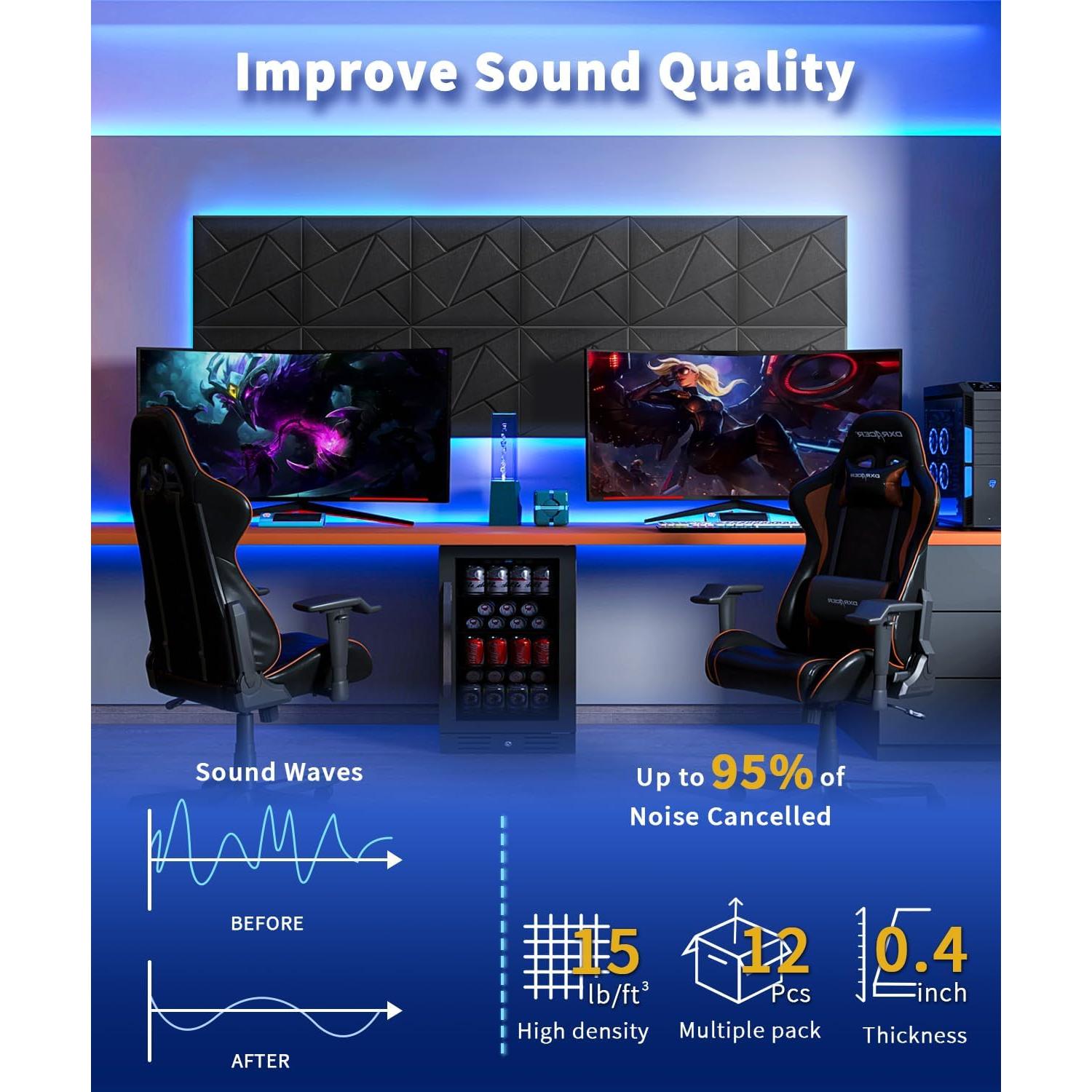 Paquete de 18 Paneles Acústicos Autoadhesivos ARTOOWALL 30.48x30.48cm Negro