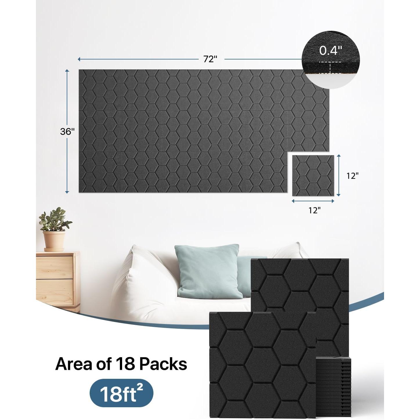 Paneles Insonorizados Autoadhesivos Kuchoow 18 Piezas 30.48cm