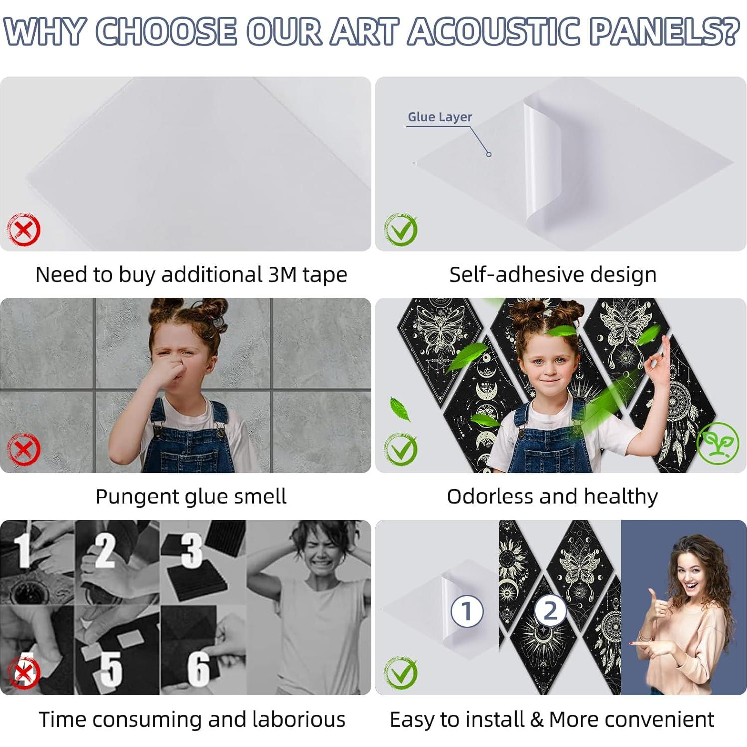 Paneles Acústicos Tutmyrea 6 Piezas Fases de Luna 52x30cm