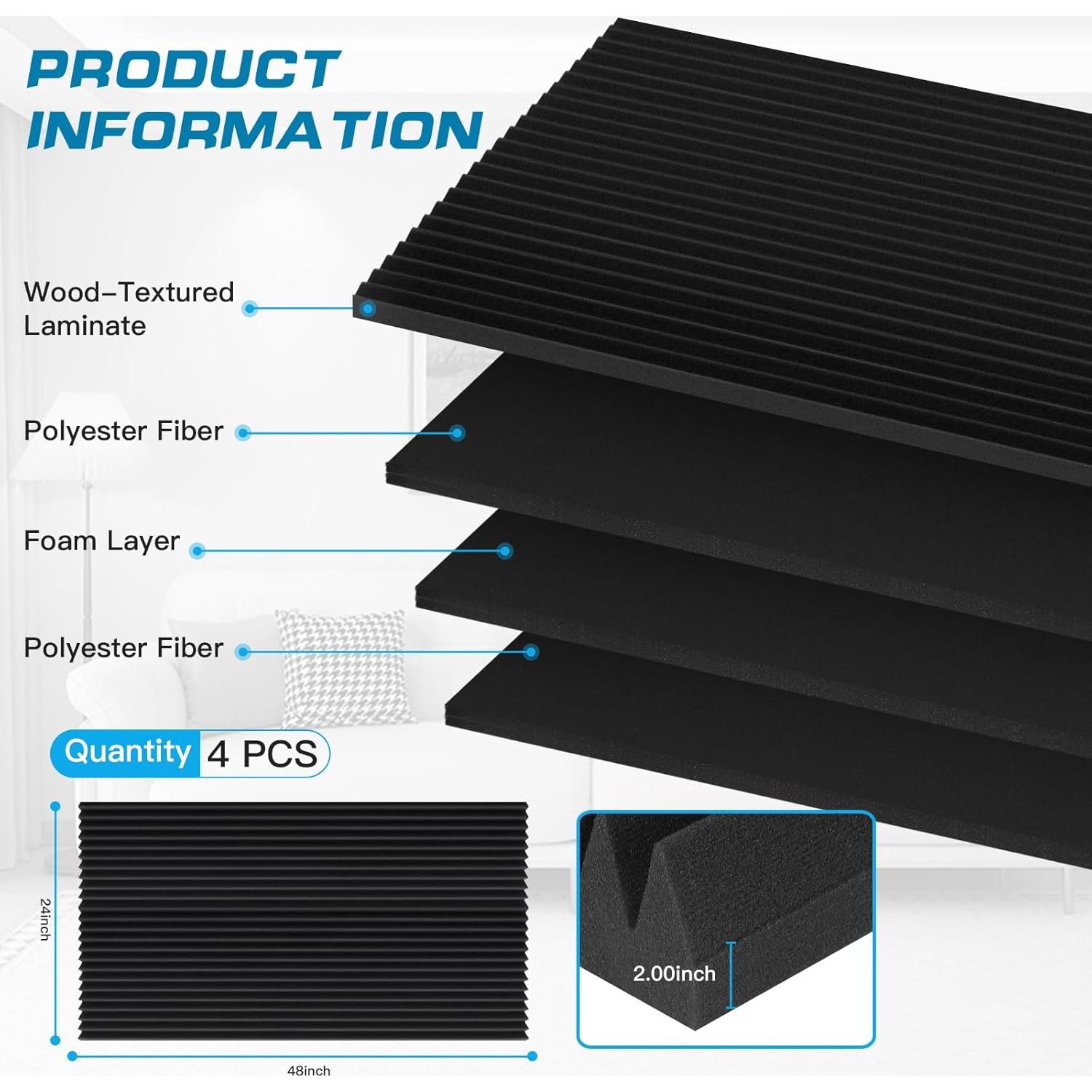 Paneles Acústicos de Espuma Aislantes 2 Pcs 121.9x61 cm Negro